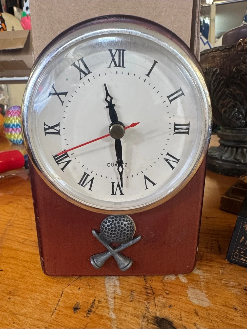 Quartz Table Wall Clock in Brown with Golf Motif